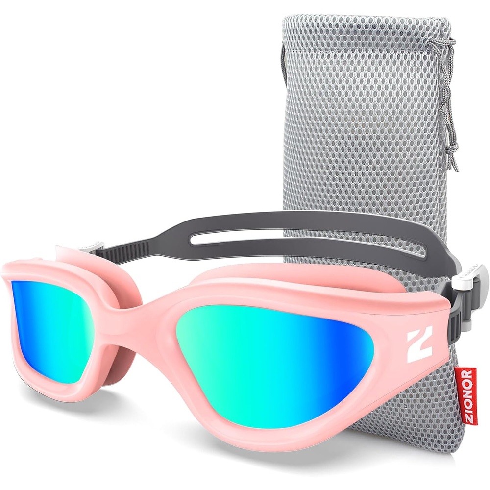 image:imageZIONOR Swim Goggles Adult G1 Air Mirrored AntiFog Swimming Goggles for Women Men Clear Vision UV ProtectionB5 Pink Frame Gold Lens