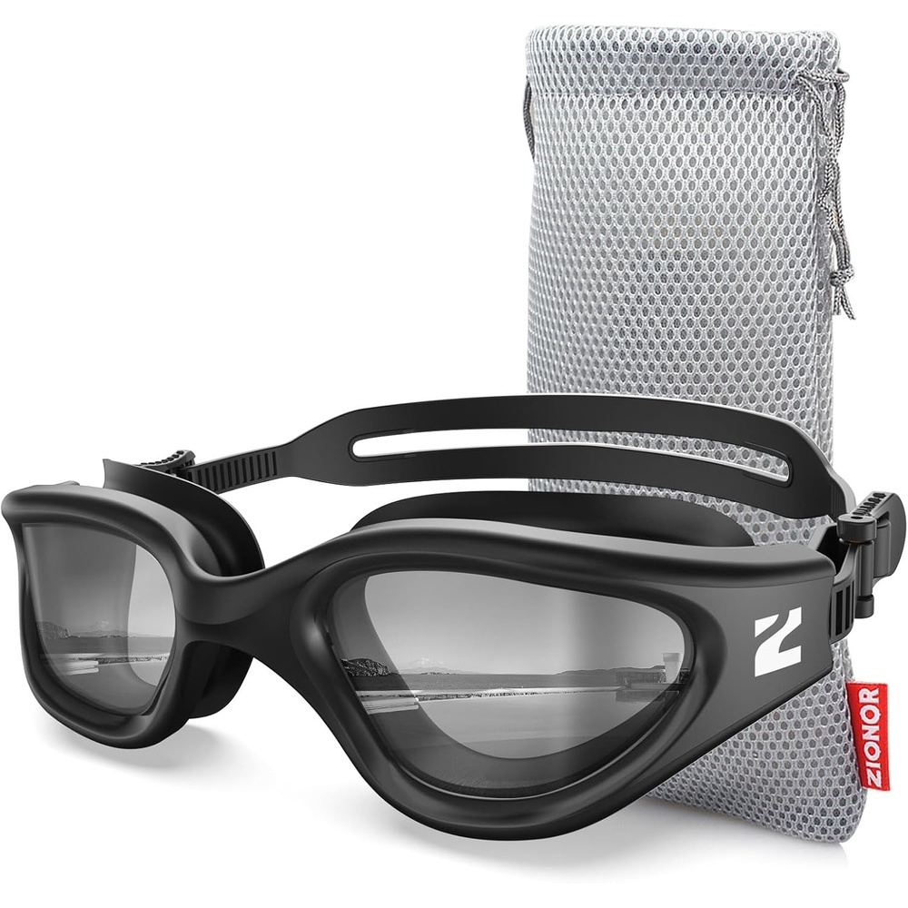image:imageZIONOR Swim Goggles Adult G1 Air Polarized AntiFog Swimming Goggles for Women Men Soft Silicone Strap OutdoorA0  Black Frame Smoke Lens