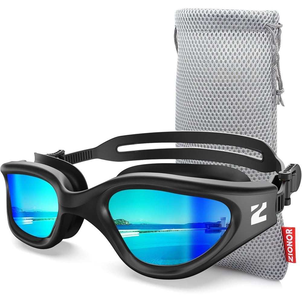 image:imageZIONOR Swim Goggles Adult G1 Air Polarized AntiFog Swimming Goggles for Women Men Soft Silicone Strap OutdoorA1 Black Frame Gold Lens