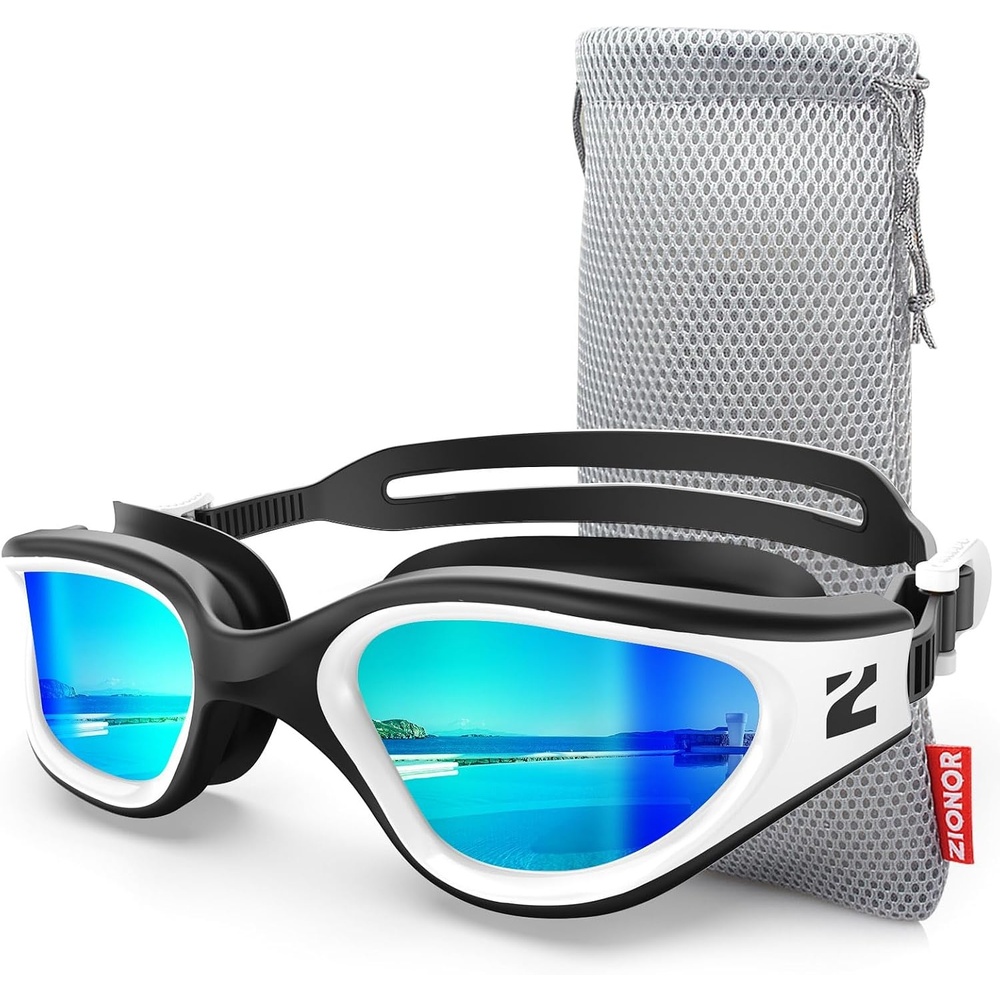 image:imageZIONOR Swim Goggles Adult G1 Air Polarized AntiFog Swimming Goggles for Women Men Soft Silicone Strap OutdoorA2 White Frame Gold Lens