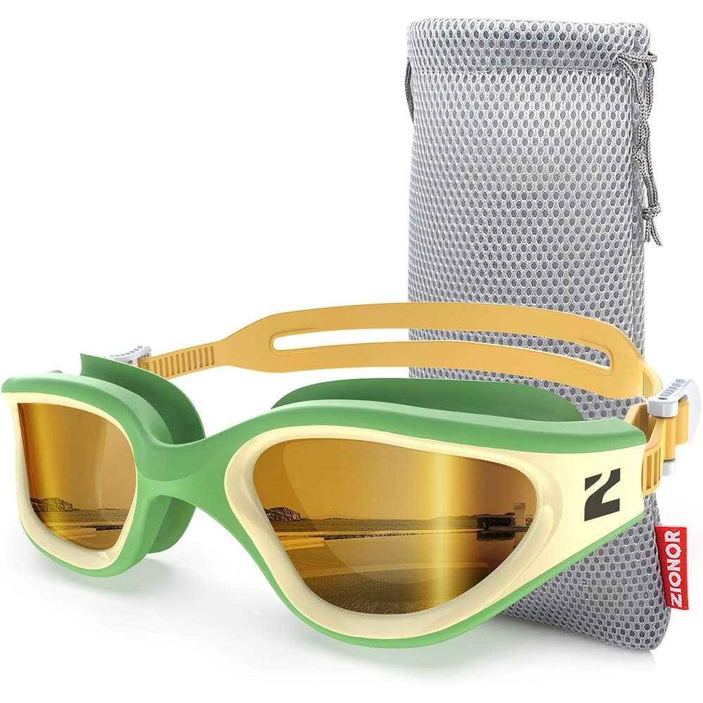 image:imageZIONOR Swim Goggles Adult G1 Air Polarized AntiFog Swimming Goggles for Women Men Soft Silicone Strap OutdoorA3 Yellow Green Frame Coffee Gold Lens