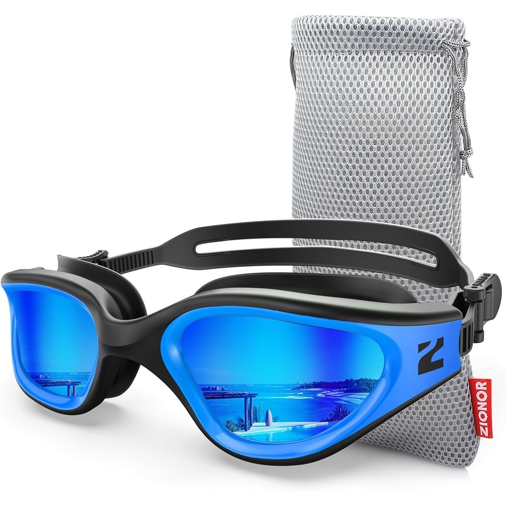image:imageZIONOR Swim Goggles Adult G1 Air Polarized AntiFog Swimming Goggles for Women Men Soft Silicone Strap OutdoorA4 Black Blue Frame Blue Lens