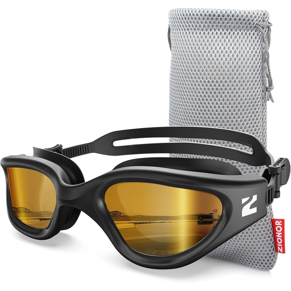 image:imageZIONOR Swim Goggles Adult G1 Air Polarized AntiFog Swimming Goggles for Women Men Soft Silicone Strap OutdoorA5 Black Frame Coffee Gold Lens
