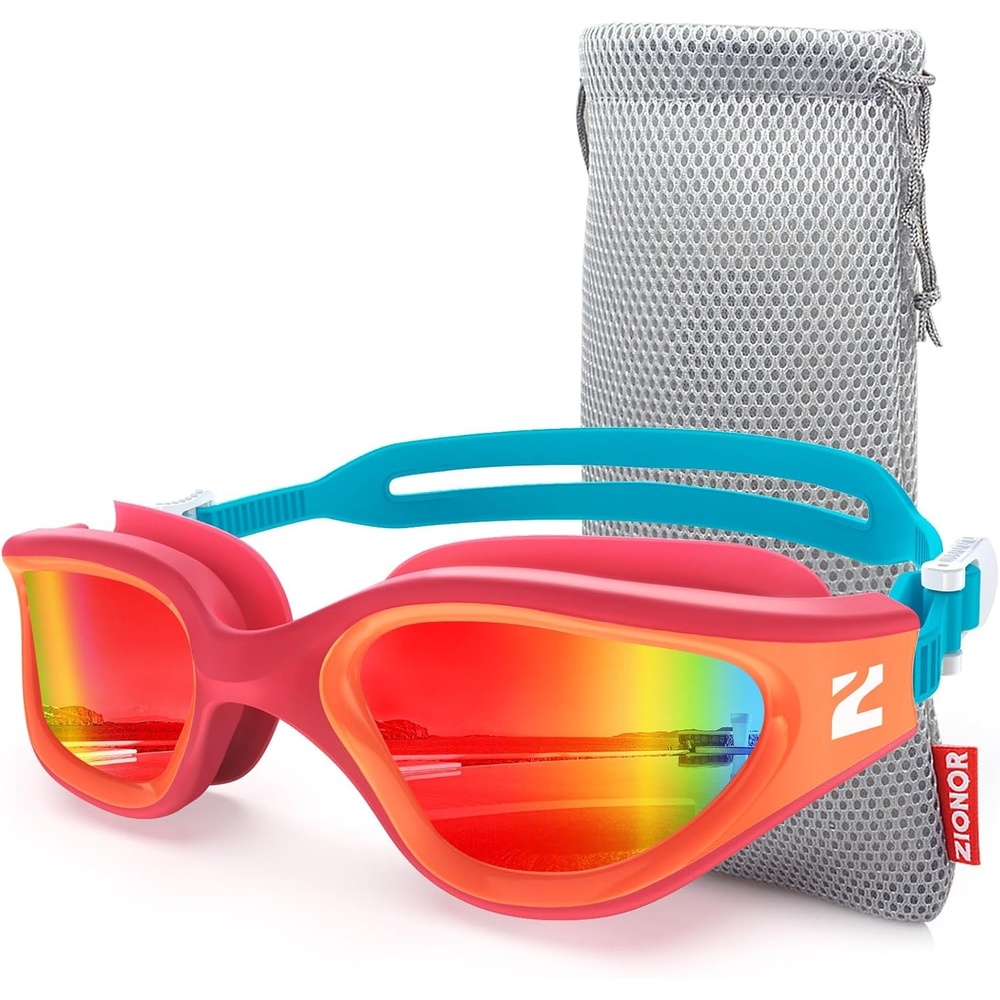 image:imageZIONOR Swim Goggles Adult G1 Air Polarized AntiFog Swimming Goggles for Women Men Soft Silicone Strap OutdoorB0 Orange Red Frame Red Lens