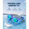 ZIONOR Kids Swim Goggles with Bungee Strap, G1mini Go Crystal Lens Anti-Fog Comfortable Kids Goggles for Swimming Age 3-8(A1-blue Frame Gold Lens)