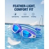 ZIONOR Kids Swim Goggles with Bungee Strap, G1mini Go Crystal Lens Anti-Fog Comfortable Kids Goggles for Swimming Age 3-8(A2-bluewhite Frame Blue Lens)