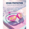 ZIONOR Kids Swim Goggles with Bungee Strap, G1mini Go Crystal Lens Anti-Fog Comfortable Kids Goggles for Swimming Age 3-8(A3-purplepink Frame Purple Lens)