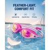 ZIONOR Kids Swim Goggles with Bungee Strap, G1mini Go Crystal Lens Anti-Fog Comfortable Kids Goggles for Swimming Age 3-8(A3-purplepink Frame Purple Lens)