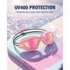 ZIONOR Kids Swim Goggles with Bungee Strap, G1mini Go Crystal Lens Anti-Fog Comfortable Kids Goggles for Swimming Age 3-8(A4-pink Frame Purple Lens)