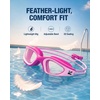 ZIONOR Kids Swim Goggles with Bungee Strap, G1mini Go Crystal Lens Anti-Fog Comfortable Kids Goggles for Swimming Age 3-8(A5-purplepink Frame Clear Lens)