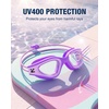 ZIONOR Kids Swim Goggles with Bungee Strap, G1mini Go Crystal Lens Anti-Fog Comfortable Kids Goggles for Swimming Age 3-8(A8-purple Frame Clear Lens)