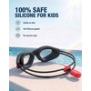ZIONOR Kids Swim Goggles with Bungee Strap, G1mini Go Crystal Lens Anti-Fog Comfortable Kids Goggles for Swimming Age 3-8(B4-blackred Frame Clear Lens)