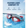 ZIONOR Kids Swim Goggles with Bungee Strap, G1mini Go Crystal Lens Anti-Fog Comfortable Kids Goggles for Swimming Age 3-8(B4-blackred Frame Clear Lens)