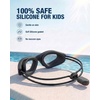 ZIONOR Kids Swim Goggles with Bungee Strap, G1mini Go Crystal Lens Anti-Fog Comfortable Kids Goggles for Swimming Age 3-8(B5-allblack Frame Clear Lens)