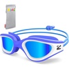 ZIONOR Kids Swim Goggles with Bungee Strap, G1mini Go Crystal Lens Anti-Fog Comfortable Kids Goggles for Swimming Age 3-8(A2-bluewhite Frame Blue Lens)