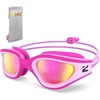 ZIONOR Kids Swim Goggles with Bungee Strap, G1mini Go Crystal Lens Anti-Fog Comfortable Kids Goggles for Swimming Age 3-8(A3-purplepink Frame Purple Lens)