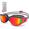 ZIONOR Kids Swim Goggles with Bungee Strap, G1mini Go Crystal Lens Anti-Fog Comfortable Kids Goggles for Swimming Age 3-8(A6-blackred Frame Red Lens)