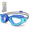 ZIONOR Kids Swim Goggles with Bungee Strap, G1mini Go Crystal Lens Anti-Fog Comfortable Kids Goggles for Swimming Age 3-8(A7-blue Frame Clear Lens)