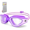 ZIONOR Kids Swim Goggles with Bungee Strap, G1mini Go Crystal Lens Anti-Fog Comfortable Kids Goggles for Swimming Age 3-8(A8-purple Frame Clear Lens)