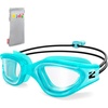 ZIONOR Kids Swim Goggles with Bungee Strap, G1mini Go Crystal Lens Anti-Fog Comfortable Kids Goggles for Swimming Age 3-8(B2-cyan Frame Clear Lens)