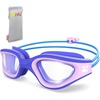 ZIONOR Kids Swim Goggles with Bungee Strap, G1mini Go Crystal Lens Anti-Fog Comfortable Kids Goggles for Swimming Age 3-8(B3-bluepurple Frame Clear Lens)
