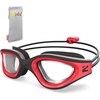 ZIONOR Kids Swim Goggles with Bungee Strap, G1mini Go Crystal Lens Anti-Fog Comfortable Kids Goggles for Swimming Age 3-8(B4-blackred Frame Clear Lens)