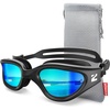ZIONOR Swim Goggles Adult, G1 Air Polarized Anti-Fog Swimming Goggles for Women Men, Soft Silicone Strap, Outdoor(A1 – Black Frame Gold Lens)