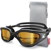 ZIONOR Swim Goggles Adult, G1 Air Polarized Anti-Fog Swimming Goggles for Women Men, Soft Silicone Strap, Outdoor(A5 – Black Frame Coffee Gold Lens)