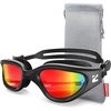 ZIONOR Swim Goggles Adult, G1 Air Polarized Anti-Fog Swimming Goggles for Women Men, Soft Silicone Strap, Outdoor(B1 – Black Frame Red Lens)