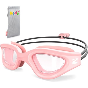 ZIONOR Kids Swim Goggles with Bungee Strap, G1mini Go Crystal Lens Anti-Fog Comfortable Kids Goggles for Swimming Age 3-8(A0-pink Frame Clear Lens)