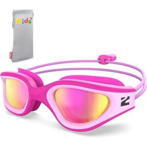 ZIONOR Kids Swim Goggles with Bungee Strap, G1mini Go Crystal Lens Anti-Fog Comfortable Kids Goggles for Swimming Age 3-8(A3-purplepink Frame Purple Lens)