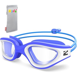 ZIONOR Kids Swim Goggles with Bungee Strap, G1mini Go Crystal Lens Anti-Fog Comfortable Kids Goggles for Swimming Age 3-8(B1-bluewhite Frame Clear Lens)