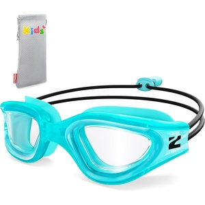 ZIONOR Kids Swim Goggles with Bungee Strap, G1mini Go Crystal Lens Anti-Fog Comfortable Kids Goggles for Swimming Age 3-8(B2-cyan Frame Clear Lens)