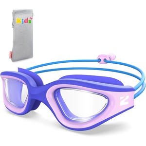 ZIONOR Kids Swim Goggles with Bungee Strap, G1mini Go Crystal Lens Anti-Fog Comfortable Kids Goggles for Swimming Age 3-8(B3-bluepurple Frame Clear Lens)