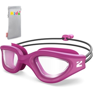 ZIONOR Kids Swim Goggles with Bungee Strap, G1mini Go Crystal Lens Anti-Fog Comfortable Kids Goggles for Swimming Age 3-8(B6-winered Frame Clear Lens)
