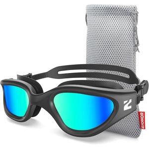ZIONOR Swim Goggles Adult, G1 Air Mirrored Anti-Fog Swimming Goggles for Women Men, Clear Vision, UV Protection(A2 – Black Frame Gold Lens)