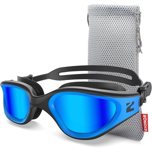 ZIONOR Swim Goggles Adult, G1 Air Mirrored Anti-Fog Swimming Goggles for Women Men, Clear Vision, UV Protection(A8 – Black Blue Frame Blue Lens)