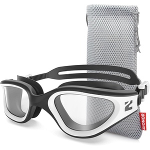 ZIONOR Swim Goggles Adult, G1 Air Mirrored Anti-Fog Swimming Goggles for Women Men, Clear Vision, UV Protection(A9 – White Black Frame Clear Lens)