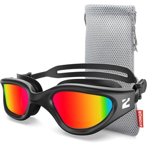 ZIONOR Swim Goggles Adult, G1 Air Mirrored Anti-Fog Swimming Goggles for Women Men, Clear Vision, UV Protection(B2 – Black Frame Red Lens)