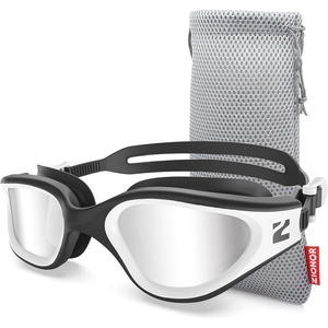 ZIONOR Swim Goggles Adult, G1 Air Mirrored Anti-Fog Swimming Goggles for Women Men, Clear Vision, UV Protection(B3 – White Black Frame Silver Lens)