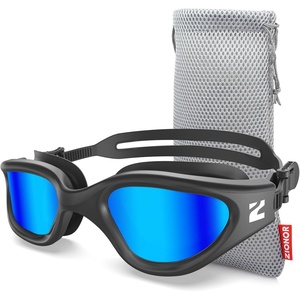 ZIONOR Swim Goggles Adult, G1 Air Mirrored Anti-Fog Swimming Goggles for Women Men, Clear Vision, UV Protection(B4 – Black Frame Blue Lens)
