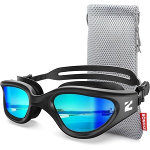 ZIONOR Swim Goggles Adult, G1 Air Polarized Anti-Fog Swimming Goggles for Women Men, Soft Silicone Strap, Outdoor(A1 – Black Frame Gold Lens)