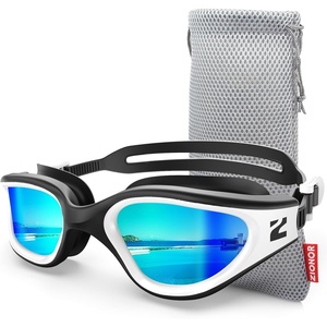 ZIONOR Swim Goggles Adult, G1 Air Polarized Anti-Fog Swimming Goggles for Women Men, Soft Silicone Strap, Outdoor(A2 – White Frame Gold Lens)