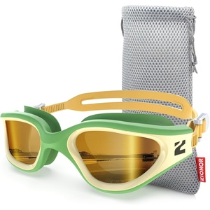 ZIONOR Swim Goggles Adult, G1 Air Polarized Anti-Fog Swimming Goggles for Women Men, Soft Silicone Strap, Outdoor(A3 – Yellow Green Frame Coffee Gold Lens)