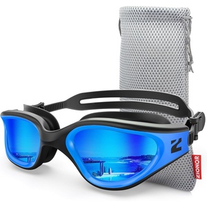 ZIONOR Swim Goggles Adult, G1 Air Polarized Anti-Fog Swimming Goggles for Women Men, Soft Silicone Strap, Outdoor(A4 – Black Blue Frame Blue Lens)