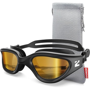 ZIONOR Swim Goggles Adult, G1 Air Polarized Anti-Fog Swimming Goggles for Women Men, Soft Silicone Strap, Outdoor(A5 – Black Frame Coffee Gold Lens)