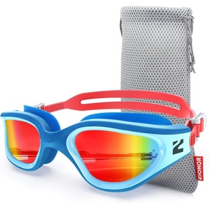 ZIONOR Swim Goggles Adult, G1 Air Polarized Anti-Fog Swimming Goggles for Women Men, Soft Silicone Strap, Outdoor(A6 – Light Blue Frame Red Lens)
