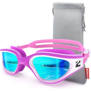 ZIONOR Swim Goggles Adult, G1 Air Polarized Anti-Fog Swimming Goggles for Women Men, Soft Silicone Strap, Outdoor(A7 – Rose Red Frame Gold Lens)