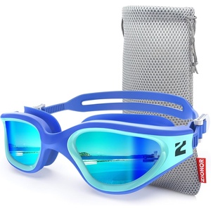 ZIONOR Swim Goggles Adult, G1 Air Polarized Anti-Fog Swimming Goggles for Women Men, Soft Silicone Strap, Outdoor(A8 – Blue Green Frame Gold Lens)
