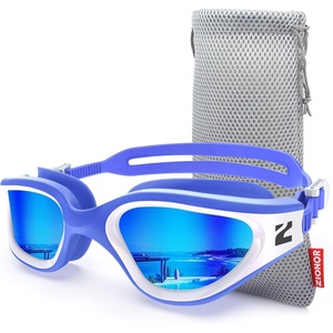 ZIONOR Swim Goggles Adult, G1 Air Polarized Anti-Fog Swimming Goggles for Women Men, Soft Silicone Strap, Outdoor(A9 – Blue White Frame Blue Lens)